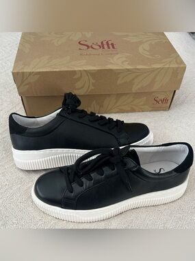 Söfft Fianna Lace Up Lightweight Leather Women’s Sneakers, Black /white Size 6.5